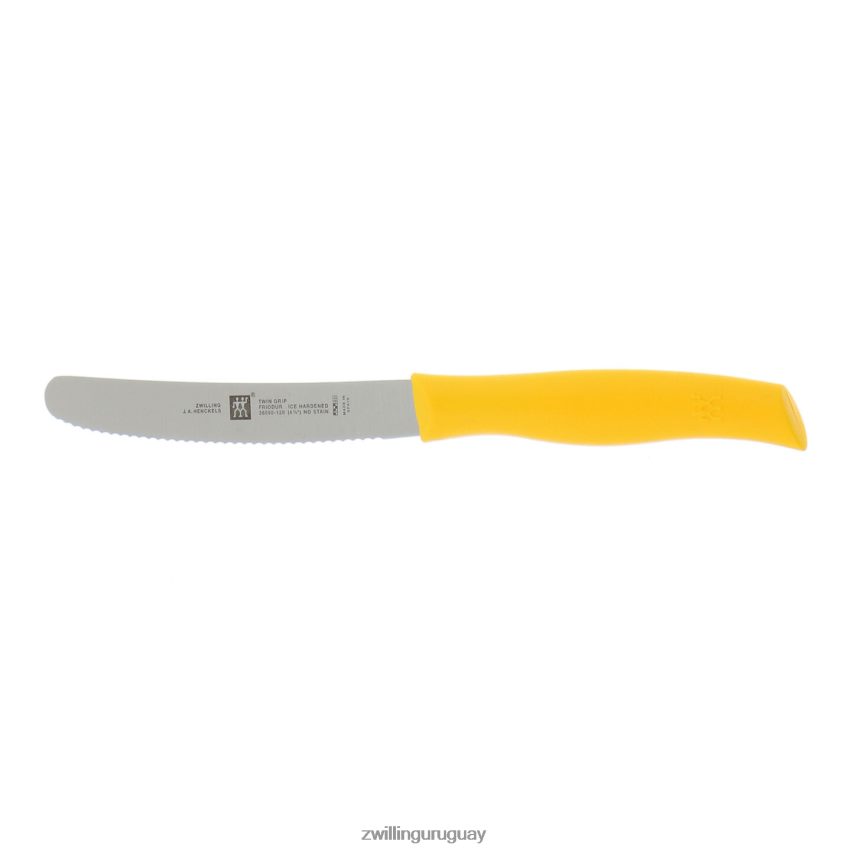 Cuchillo multiusos de doble agarre de 4,5 pulgadas, amarillo, borde dentado Zwilling cuchillería A688HF186 - Image 1